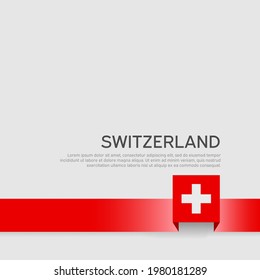 Die Schweiz flaggt auf weißem Hintergrund. Vektorbanner-Design, Nationalposter der Schweiz. Deckblatt für Geschäftsbroschüre. Band mit der Schweizer Fahne. Staatspatriotisch, Flyer, Broschüre