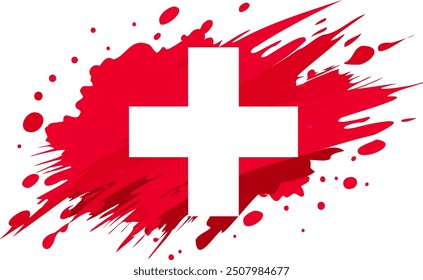 Switzerland flag painted with Grunge brush stroke, watercolor flag style.