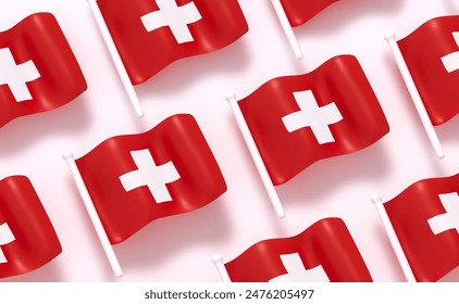 Switzerland flag pattern background white red soft color. Realistic cartoon 3d style. Flag fabric effect texture flat top view. Vector illustration