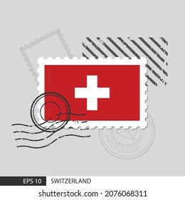 Switzerland flag postage stamp. Isolated vector illustration on grey post stamp background and specify is vector eps10.