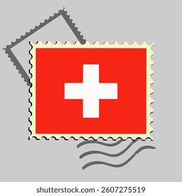 Switzerland flag postage stamp. Isolated vector illustration on grey post stamp background