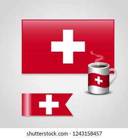 Switzerland Flag printed on coffee cup and small flag