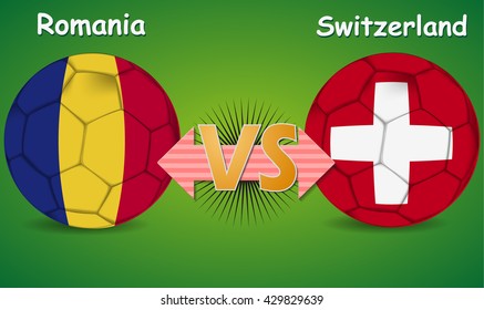 Switzerland flag and Romania flag on soccer ball , this design for soccer match of group A between France and Romania in France