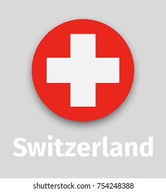 Switzerland flag, round icon with shadow isolated vector illustration