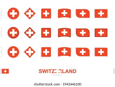 Bandera de Suiza, banderas simples de Suiza con tres efectos diferentes. Ilustración vectorial.