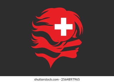 Switzerland flag and girl’s shape, Flag of Switzerland national country symbol illustration Vector, Rectangle Switzerland flag illustration, Flat vector illustration
