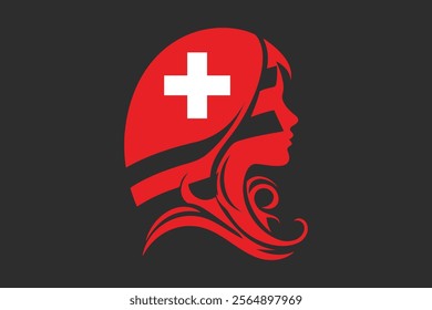 Switzerland flag and girl’s shape, Flag of Switzerland national country symbol illustration Vector, Rectangle Switzerland flag illustration, Flat vector illustration
