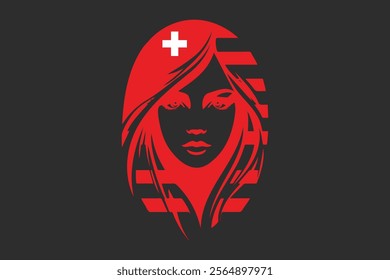 Switzerland flag and girl’s shape, Flag of Switzerland national country symbol illustration Vector, Rectangle Switzerland flag illustration, Flat vector illustration
