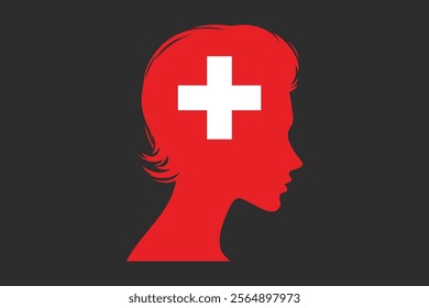 Switzerland flag and girl’s shape, Flag of Switzerland national country symbol illustration Vector, Rectangle Switzerland flag illustration, Flat vector illustration
