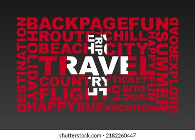 Switzerland flag shape of travel keywords, travel concept, abroad vacation idea, simple flat design, Switzerland flag mask on holiday words, tourism banner