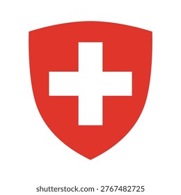 switzerland flag shield emblem red white cross national symbol swiss identity sign heraldic badge simple flat design isolated vector illustration europe country icon patriotic element