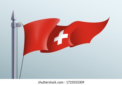 Switzerland flag state symbol isolated on background national banner. Greeting card National Independence Day of the Swiss Confederation. Illustration banner with realistic Switzerland state flag.