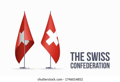 Switzerland flag state symbol isolated on background national banner. Greeting card National Independence Day of the Swiss Confederation. Illustration banner with realistic Switzerland state flag.