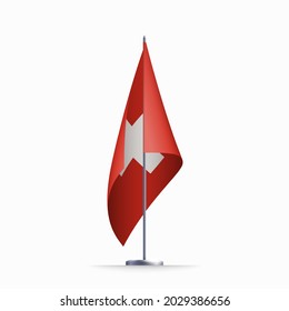 Switzerland flag state symbol isolated on background national banner. Greeting card National Independence Day of the Swiss Confederation. Illustration banner with realistic Switzerland state flag.