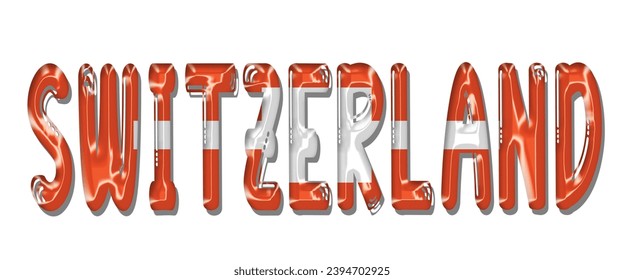 Schweiz Flaggentext-Schriftart, 3D Schweiz Flaggenbunter Hintergrund, Schweiz-Flagge, Vektorgrafik