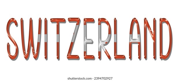 Letra de texto de la bandera de Suiza, fondo colorido de la bandera de Suiza 3D, ilustración vectorial de la bandera de Suiza