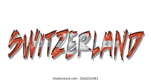 Switzerland flag text font, symbol background, flag ribbon typography lettering logo label banner, 3D colorful background, vector illustration