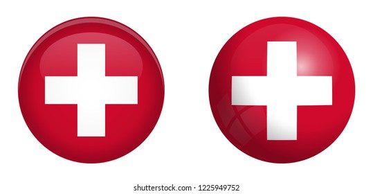 Switzerland flag under 3d dome button and on glossy sphere / ball.