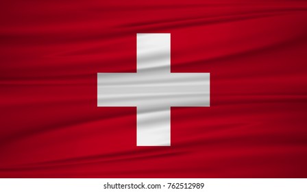 Switzerland flag vector. Vector flag of Switzerland blowing in the wind. EPS 10.