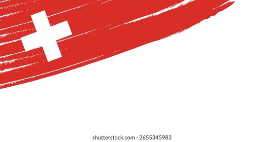 Switzerland Flag Vector Grunge Background with Red Cross Emblem and National Symbol Design