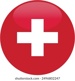 Switzerland flag vector icon. Glossy round icon with flag of the Switzerland on white background