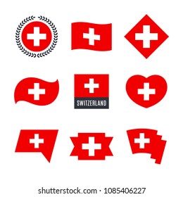 Switzerland flag vector icons and logo design elements with the Swiss flag