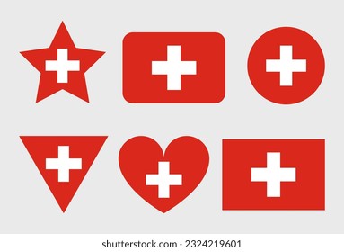 Vektorsymbole der Schweiz in Form von Herz, Stern, Kreis und Karte
