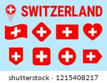 Switzerland flag vector set. Different geometric shapes. Flat style. Swiss flags collection. Can use for sports, national, travel, geographic design elements. isolated icons with state name