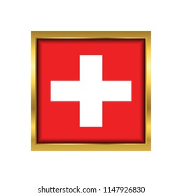 Switzerland Flag Vector Square Icon - Illustration, Flag of Switzerland. Abstract concept, icon,golden square, button. Raster illustration on white background.