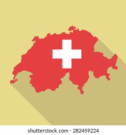 Switzerland flag,map flat icon with long shadow. Vector EPS10