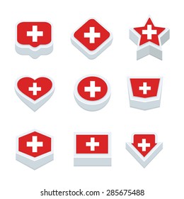 switzerland flags icons and button set nine styles