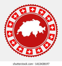 Switzerland flat stamp. Round logo with map and flag of Switzerland. Vector illustration.