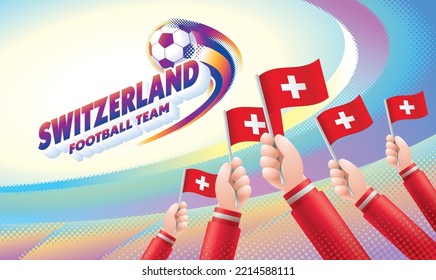 Switzerland Football Team Celebration with National Flag of Switzerland