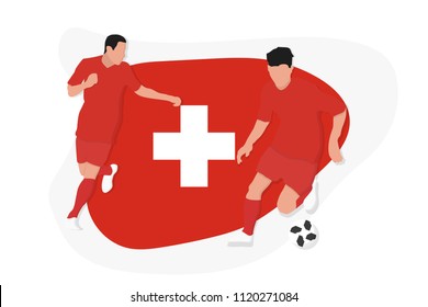 Switzerland football team player kicking dribbling 2018 championship vector illustration soccer