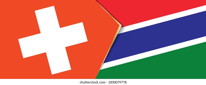 Die Fahnen der Schweiz und Gambias, zwei Vektorfahnen Symbol der Beziehung oder Konfrontation.