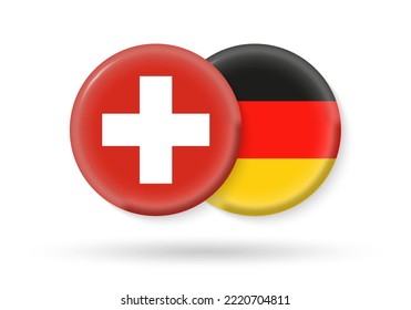 Switzerland and Germany circle flags. 3d icon. Round German and Swiss national symbols. Vector illustration.