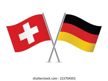 Switzerland and Germany crossed flags. Swiss and German flags on white background. Vector icon set. Vector illustration.