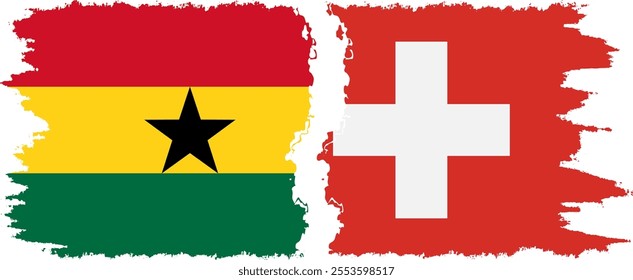 Switzerland and Ghana grunge flags connection, vector