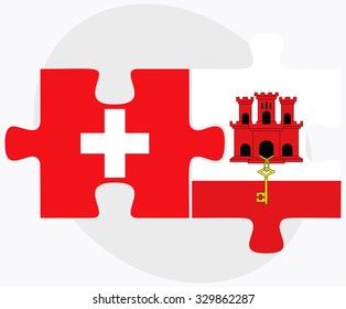 Switzerland and Gibraltar Flags in puzzle isolated on white background