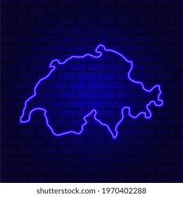 Switzerland glowing neon sign on brick wall background