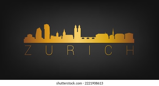 Zürich, Suiza Vector de Silhouette City Gold Skyline. Diseño Dorado Símbolos Icono Estilo Lujo. Edificios famosos de viajes y turismo.