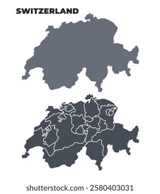 Switzerland grey political map simple flat illustration set