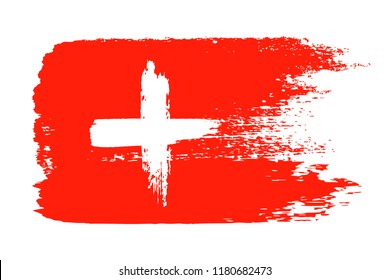 Switzerland grunge flag, brush strokes painted flag, isolated on white background, vector illustration.
