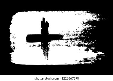 Switzerland grunge flag, brush strokes painted flag, white isolated on black background, vector illustration.