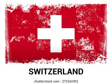 Switzerland grunge flag isolated vector in official colors and Proportion Correctly. country's name label in bottom. Vector Illustration