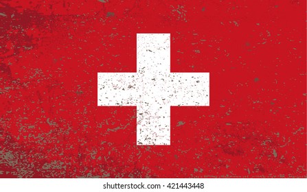 Switzerland  grunge flag isolated vector in official colors and Proportion Correctly. country's name label in bottom. Vector Illustration