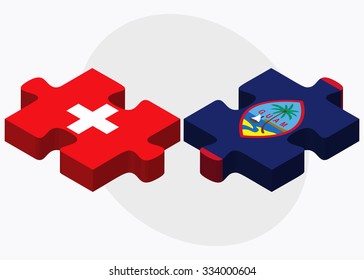 Switzerland and Guam Flags in puzzle isolated on white background