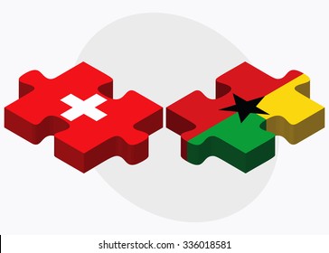 Switzerland and Guyana Flags in puzzle isolated on white background