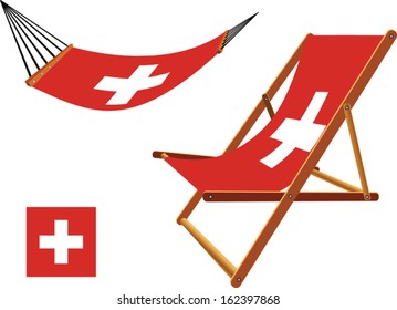 Switzerland hammock and deck chair set against white background, abstract vector art illustration