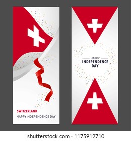 Switzerland Happy independence day Confetti Celebration Background Vertical Banner set